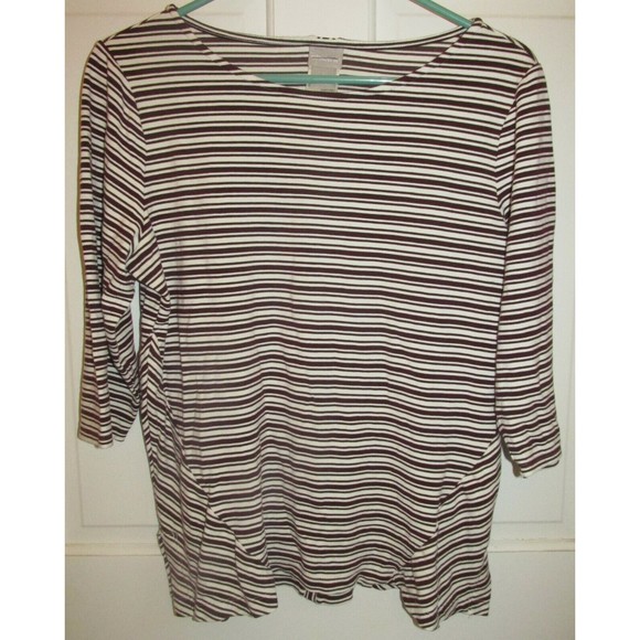 Chico's Women's Brown & White Stripe 3/4 Sleeve Top Size 1 US Size M - Picture 1 of 7